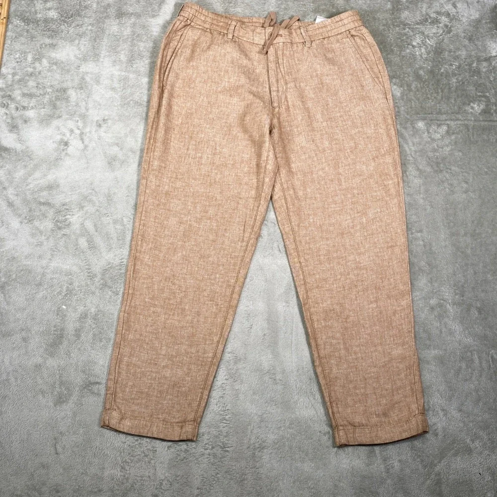 Banana Republic Pants Mens 34 Mason Athletic Tapered Linen Blend Drawstring Tan